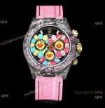 TW Factory Rolex DIW Carbon Daytona Copy Watch 7750 Pink Fabric Leather Strap